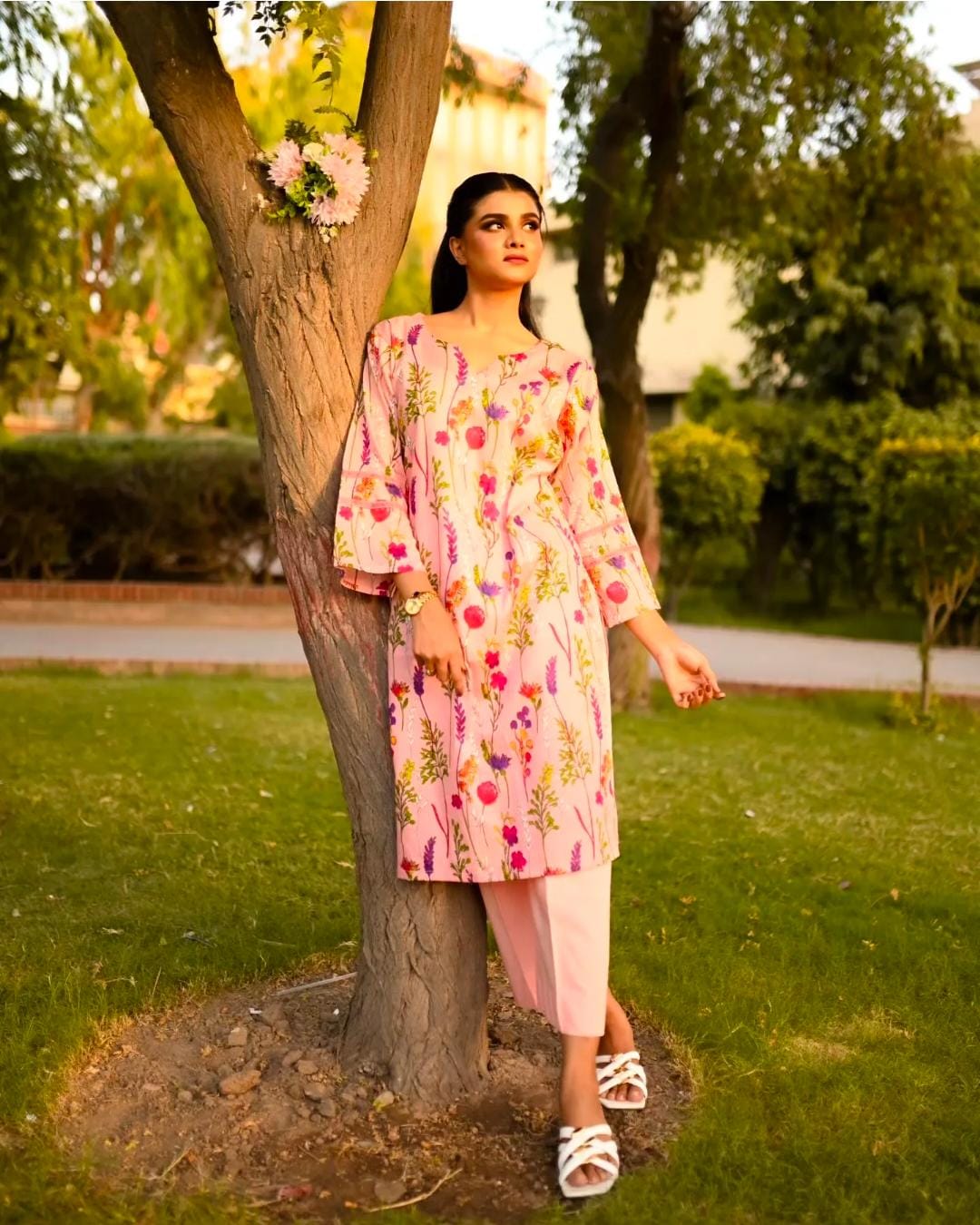 Pastel Pink Floral Print Summer Lawn 2 pc - Image 3